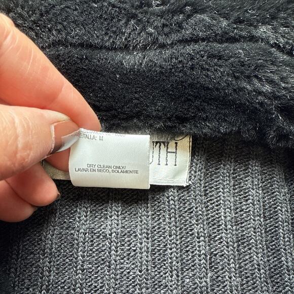 Plaza South Vtg Womens M Ribbed Gray Wool Blend Zip Cardigan Faux Fur Collar EUC - Picture 3 of 14